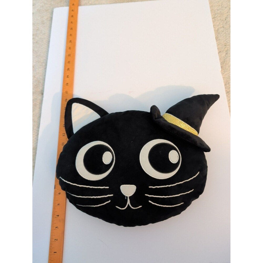 Way To Celebrate Halloween Pillow Plush Black Cat Velvety Soft in Witch Hat 13"